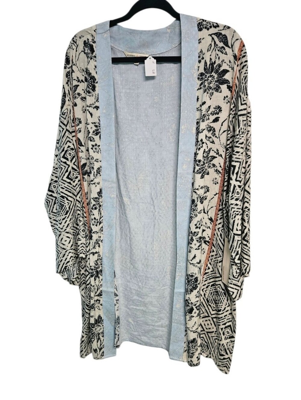 Light Blue & Black Floral Open-Front Women's Cardigan Sweater